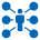 A blue icon depicting a central figure connected to five surrounding nodes, symbolizing a network or practitioner collaboration.