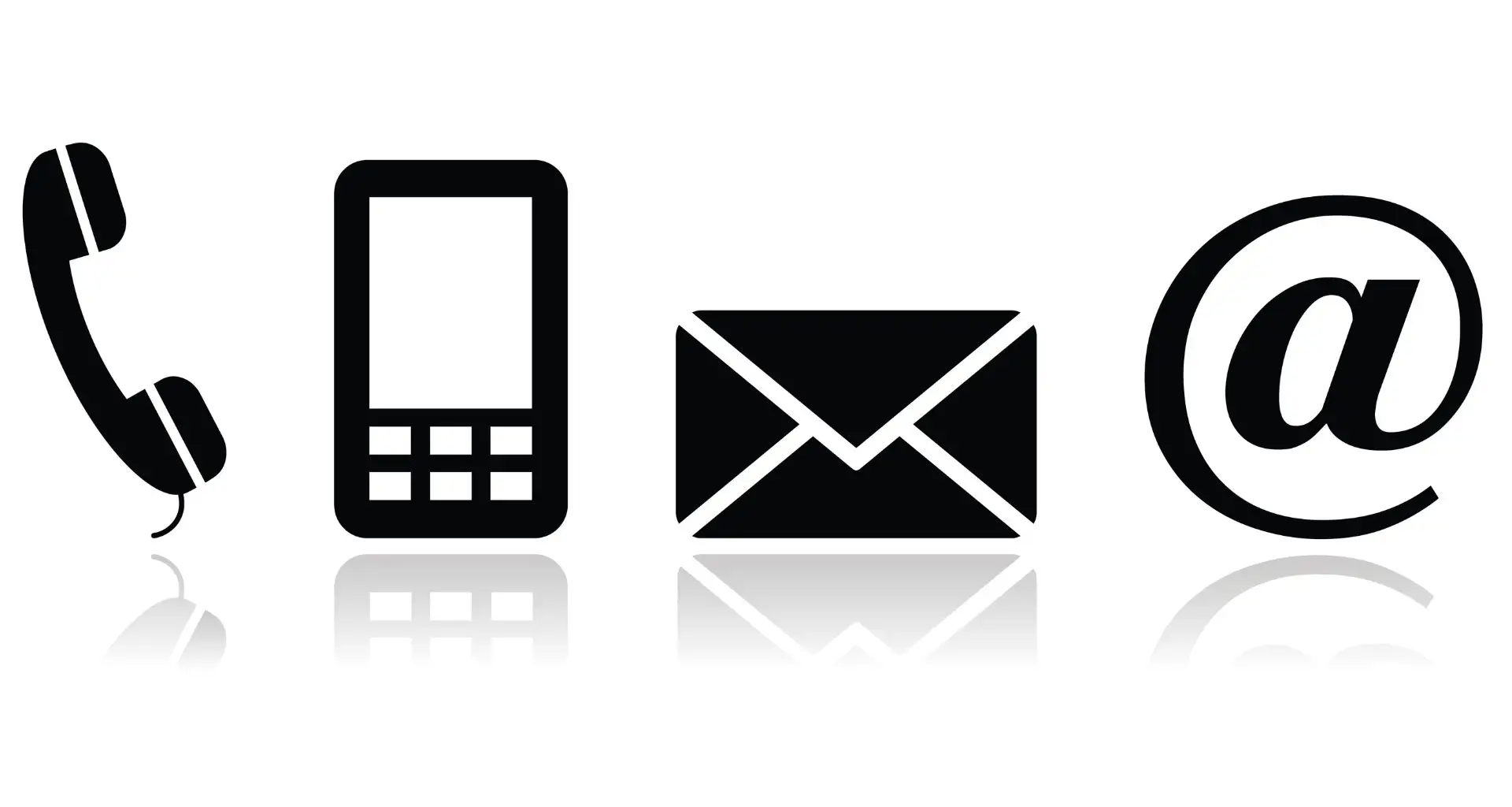 Contact icons including a telephone, smartphone, mail envelope, and '@' symbol representing the various ways to contact a clinic in Victoria, Australia, for hair drug, alcohol, and steroid testing services.