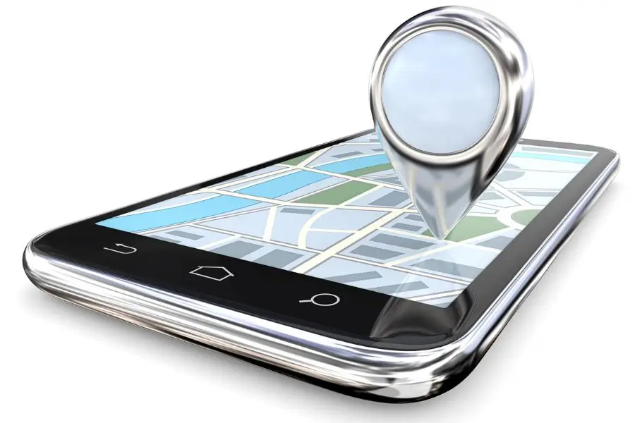"Smartphone with a map application displaying a magnifying glass, representing the search for nearby drug and alcohol testing facilities